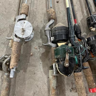 Large lot of vintage, fishing, rods, net, etc.