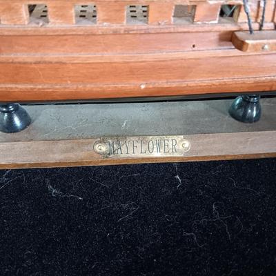 DETAILED MODEL SHIP (MAYFLOWER) AND WAGON