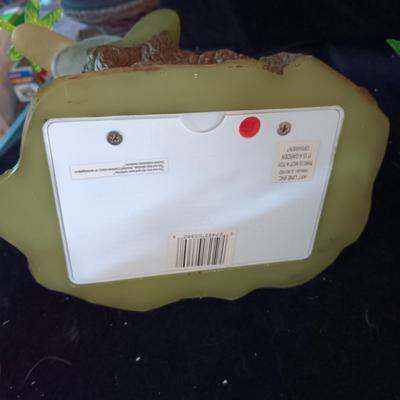 BATTERY OPERATED FROG, 2 PUMPKIN DISHES W/LIDS AND FAUX PLANT
