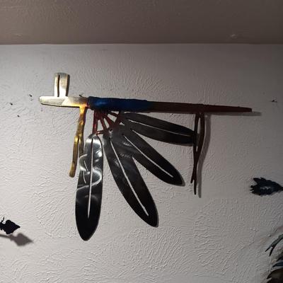 LASER CUT METAL WALL ART AND AN IRON ARROW WALL SCONCE