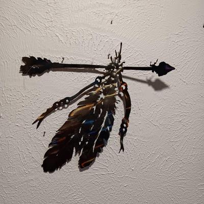 LASER CUT METAL WALL ART AND AN IRON ARROW WALL SCONCE