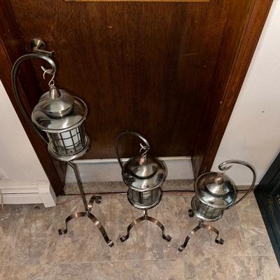 3 FREE STANDING CANDLE LANTERNS