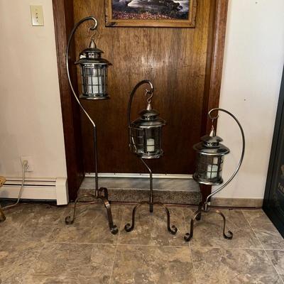 3 FREE STANDING CANDLE LANTERNS