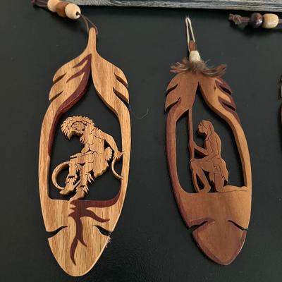 SCRIMSHAW STYLE PICTURE W/3 WOOD CARVINGS