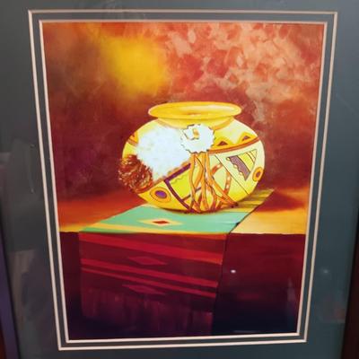 DREAM CATCHER, FRAMED PICTURE OF POT, DECOUPAGE ON WOOD AND CORN COB HANDLED TOOL