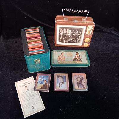 ELVIS GOLD COMMEMORATIVE COLLECTOR CARDS AND METAL BOX