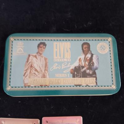 ELVIS GOLD COMMEMORATIVE COLLECTOR CARDS AND METAL BOX