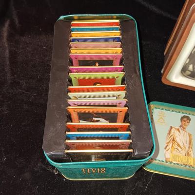 ELVIS GOLD COMMEMORATIVE COLLECTOR CARDS AND METAL BOX