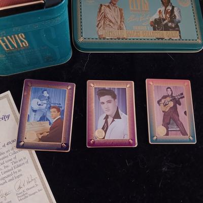 ELVIS GOLD COMMEMORATIVE COLLECTOR CARDS AND METAL BOX