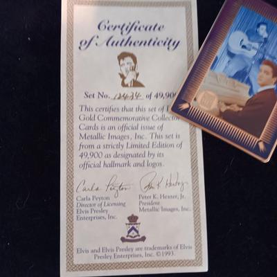 ELVIS GOLD COMMEMORATIVE COLLECTOR CARDS AND METAL BOX
