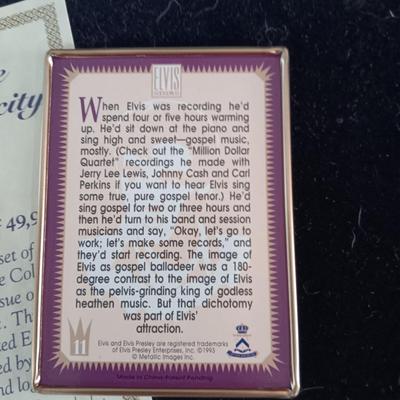 ELVIS GOLD COMMEMORATIVE COLLECTOR CARDS AND METAL BOX
