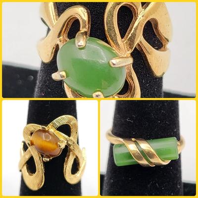 Jade, Tigers Eye Vintage Rings