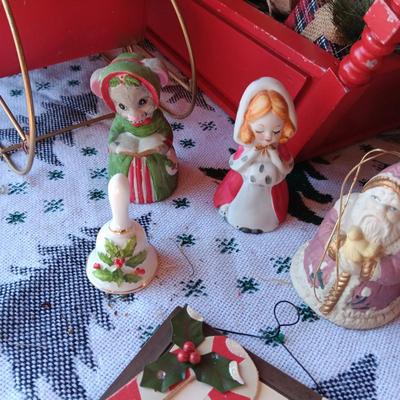 2 SLEIGHS, HOLIDAY BELLS, ORNAMENTS AND MORE