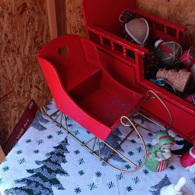 2 SLEIGHS, HOLIDAY BELLS, ORNAMENTS AND MORE