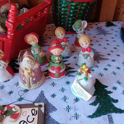 2 SLEIGHS, HOLIDAY BELLS, ORNAMENTS AND MORE