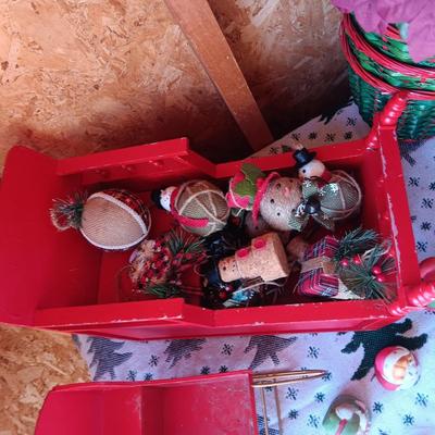 2 SLEIGHS, HOLIDAY BELLS, ORNAMENTS AND MORE