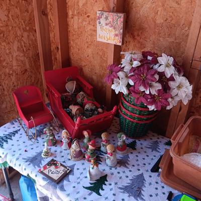 2 SLEIGHS, HOLIDAY BELLS, ORNAMENTS AND MORE