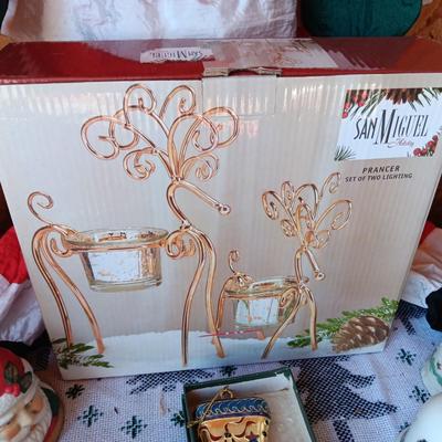 REINDEER CANDLE HOLDERS, WINDSOCK LIKE SANTA