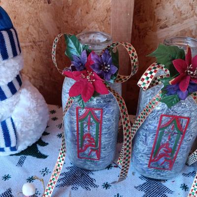 PARTYLITE CANDLE HOLDERS, DECORATED GLASS MILK BOTTLES AND MORE