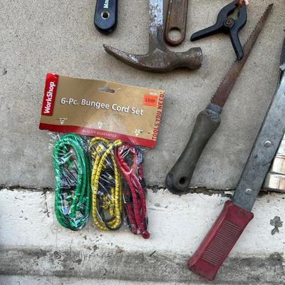COME ALONG, BUNGEES AND HAND TOOLS