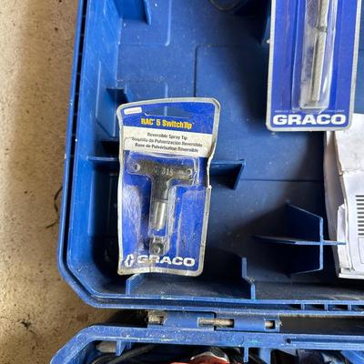 GRACO PRO SHOT PAINT SPRAY GUN, AIR HOSES, PALM SANDER AND MORE