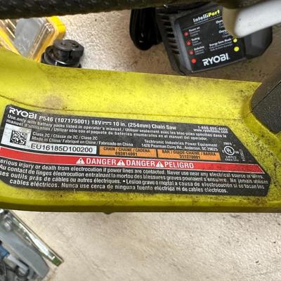 RYOBI 10" CORDLESS CHAINSAW, HUSKY 6" DA AIR SANDER, DRILL BITS AND MORE