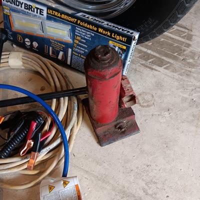 FOLDING WORK LIGHT, BOTTLE JACK, 4 WAY LUG WRENCH, GRINDING WHEELS