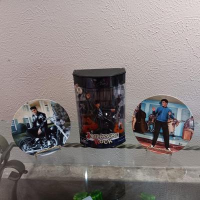 ELVIS NIB JAILHOUSE ROCK DOLL AND 2 COLLECTOR'S PLATES