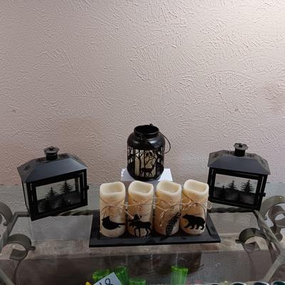 FLAMELESS CANDLES AND 3 CANDLE LANTERNS