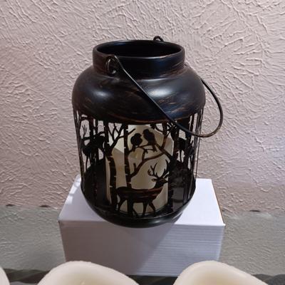 FLAMELESS CANDLES AND 3 CANDLE LANTERNS
