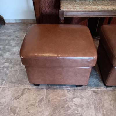 2 MATCHING VINYL OTTOMANS