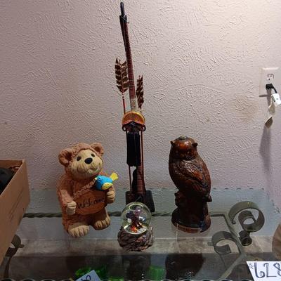 OWL & BEAR STATUE, EAGLE SNOWGLOBE & MORE