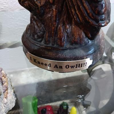 OWL & BEAR STATUE, EAGLE SNOWGLOBE & MORE
