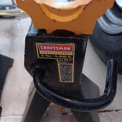 BOSCH LASER LIGHT LEVEL W/TRIPOD, MEASURING WHEEL, JACK STANDS AND MORE