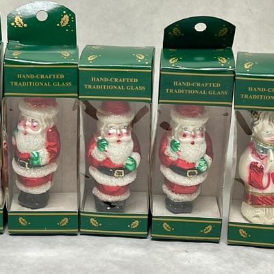 Lot of 5 Hand-Crafted Glass Christmas Ornaments