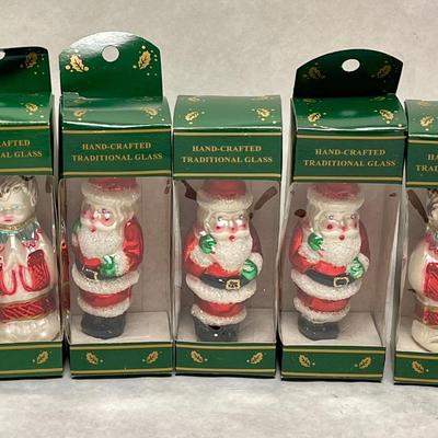 Lot of 5 Hand-Crafted Glass Christmas Ornaments