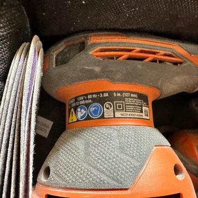 HUSKY IMPACT WRENCH, RIDGID PALM SANDER, DRILL BITS AND BOXES FROM THE CATCH ALL DRAWERS