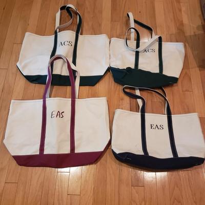 Four L.L. Bean Boat and Tote Monogrammed Canvas Bags (LLR-KD)