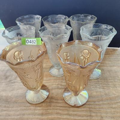 Lot of 8 Iris Herringbone Vases 6 Clear 2 iridescent