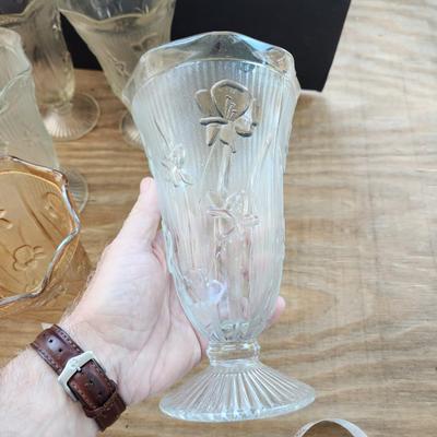Lot of 8 Iris Herringbone Vases 6 Clear 2 iridescent