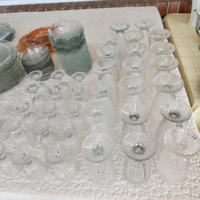 Large Collection Iris Herringbone Glassware Plates, Bowls, Cups, and More