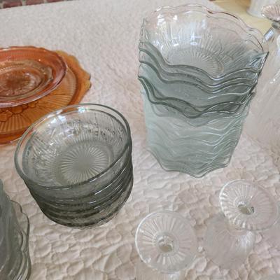 Large Collection Iris Herringbone Glassware Plates, Bowls, Cups, and More