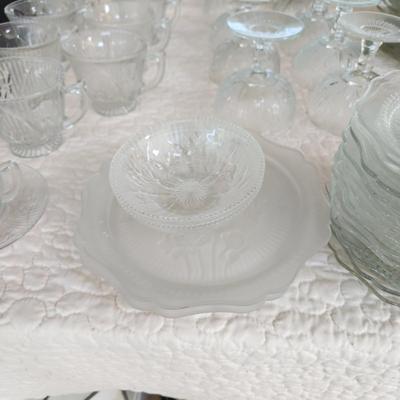 Large Collection Iris Herringbone Glassware Plates, Bowls, Cups, and More