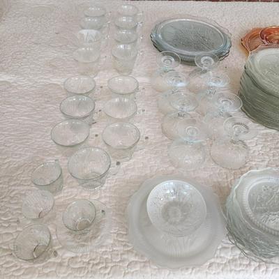 Large Collection Iris Herringbone Glassware Plates, Bowls, Cups, and More