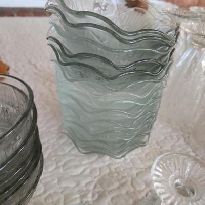 Large Collection Iris Herringbone Glassware Plates, Bowls, Cups, and More