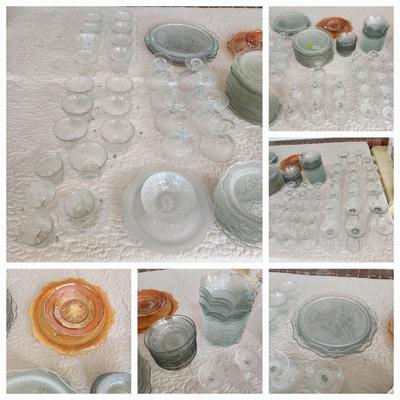 Large Collection Iris Herringbone Glassware Plates, Bowls, Cups, and More
