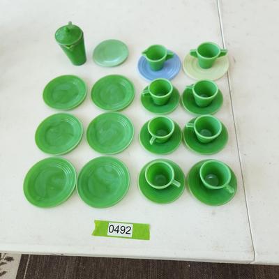 Lot of Green Jadeite Agate Mini Children Glassware