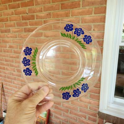 14 piece Blue flower Glassware Plates Cups Saucers Creamer Sugar