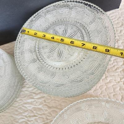 Large Collection of Depression Glass Daisy Plates, Cup, Saucer Bowls
