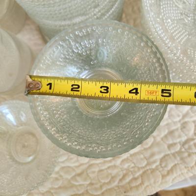 Large Collection of Depression Glass Daisy Plates, Cup, Saucer Bowls